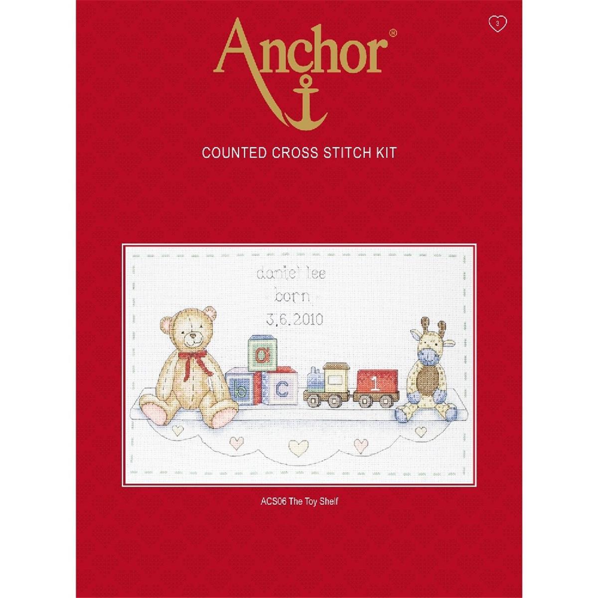 Anchor counted Cross Stitch kit ""The Toy Shelf Birth Sampler"", DIY