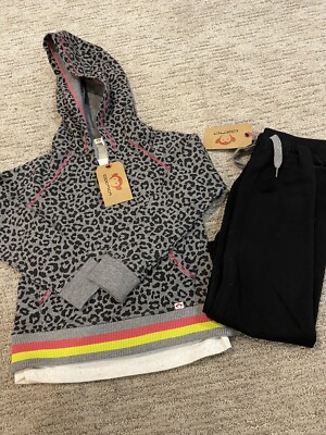 Appaman Girls Pullover Animal Print Hoodie And Black Pant Set Outfit Size 8