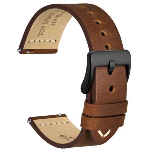 Correa de reloj de cuero de grano superior WOCCI 17 18 19 20 21 22 24 26 mm para hombre - Imagen 36 de 115