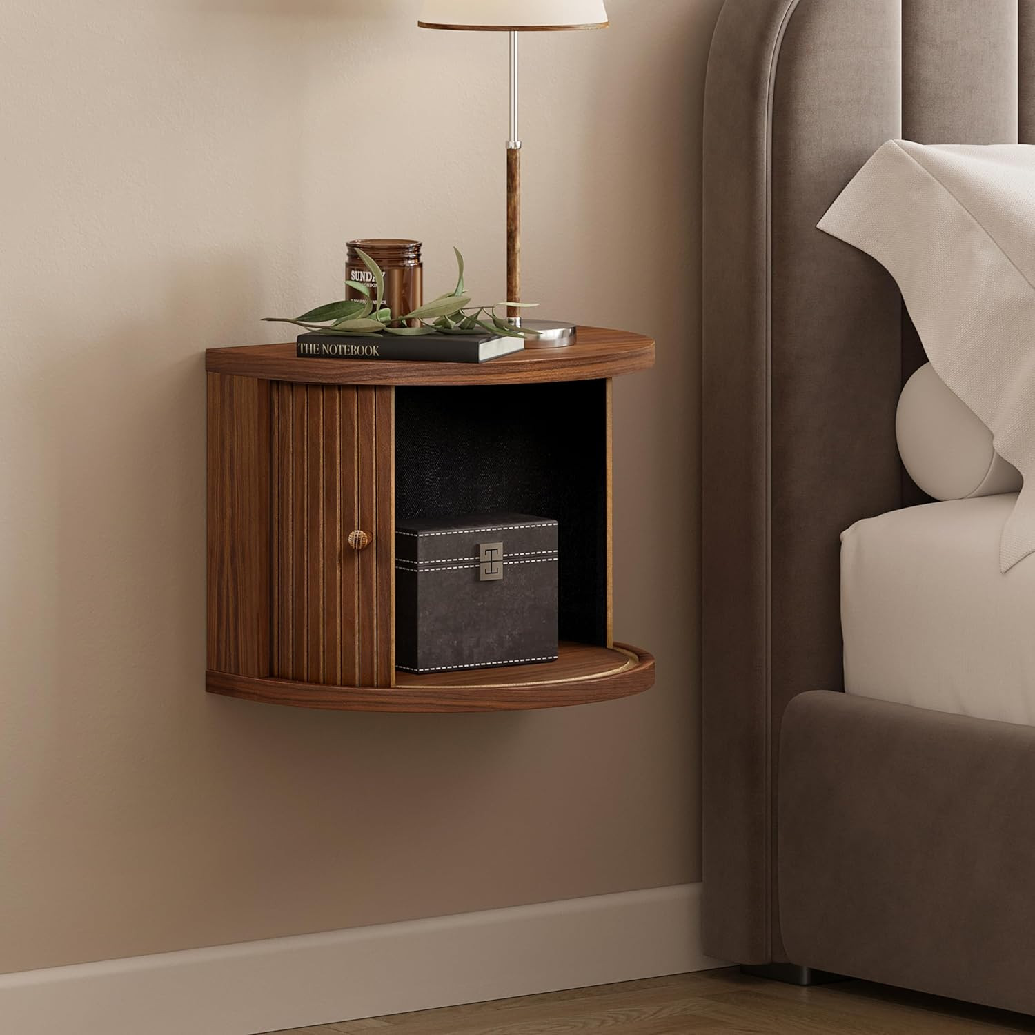 16'' Floating Nightstand with Storage and Sliding Door - Floating Side Table for
