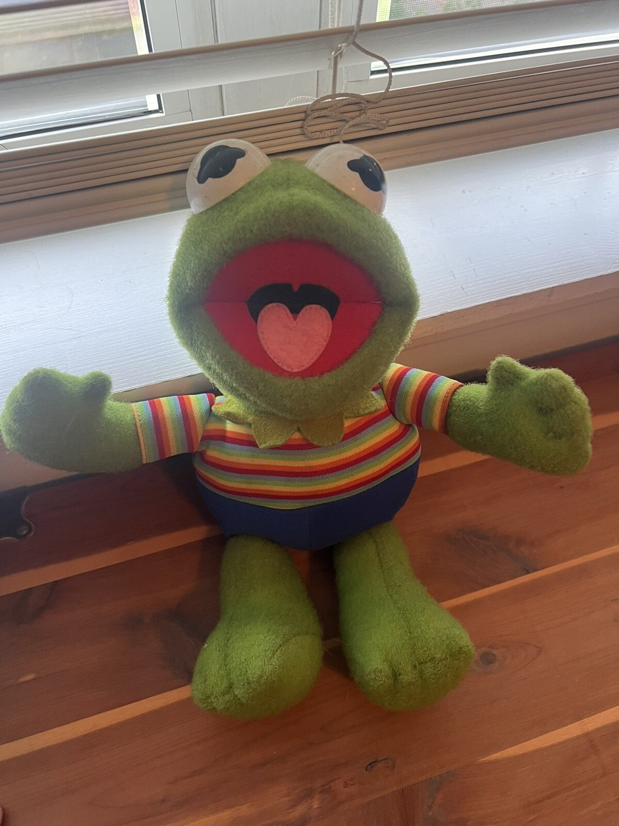 Muppet Babies Vintage 1983 Kermit The Frog Rainbow Striped Plush 12”