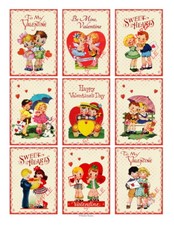  9 Vintage Valentine's Day Kids Collage Card Toppers Greeting Card Journals 55N