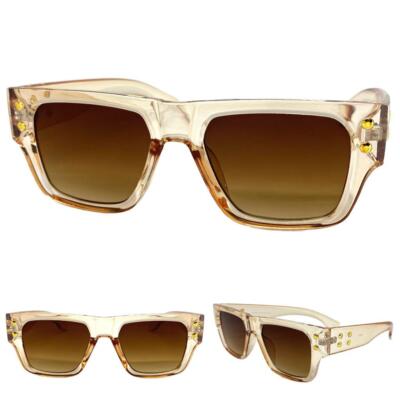 Classic Elegant Vintage Retro Style SUNGLASSES Square Champagne Frame Honey Lens