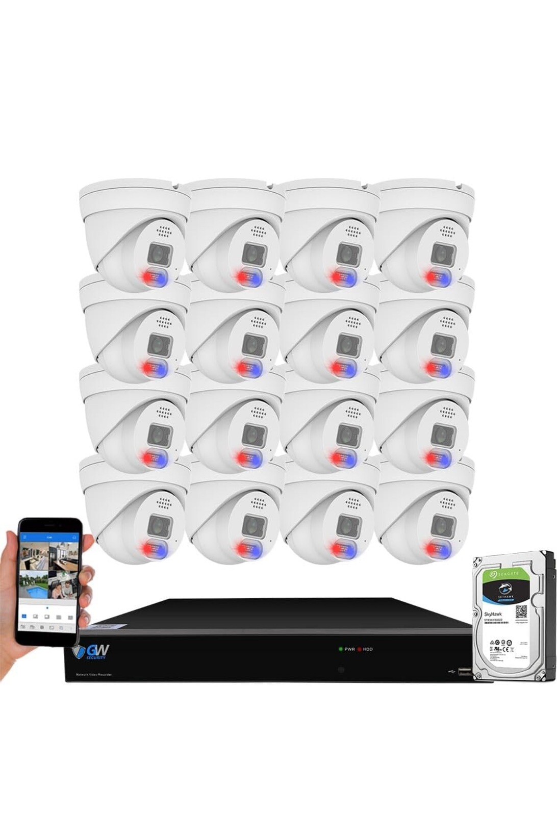 Security Camera System Channel 4K NVR 12 X 8MP PoE IP H.265+ AI Starlight GW-image