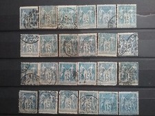 SA41 - Vrac Lot 24 Timbres oblitérés Sage bleu 15 c  France Cote 48 € à étudier