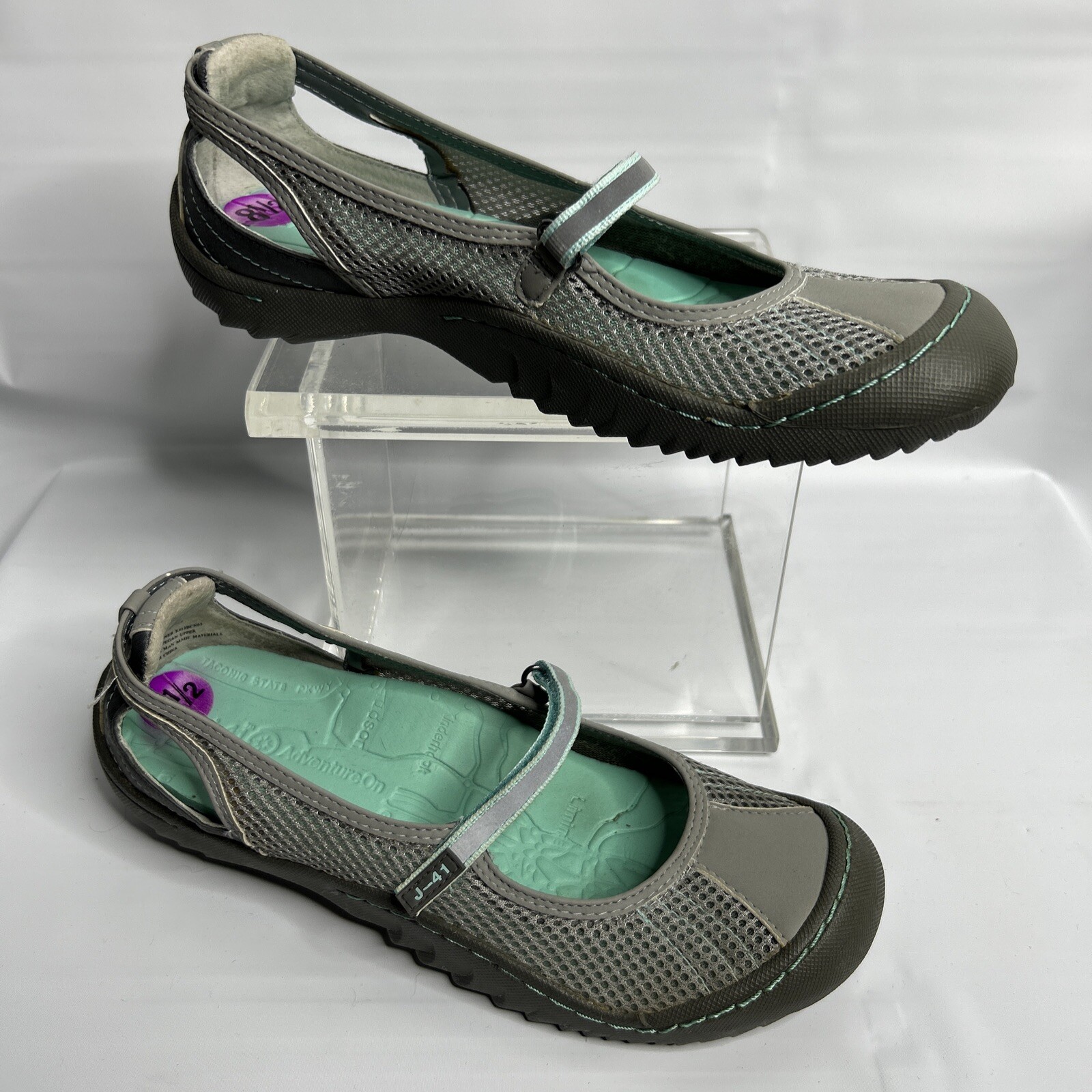 J-41 Adventure-On Womens Beach Runner Mary Jane Shoes Gray Vegan Hook Loop 8.5 M