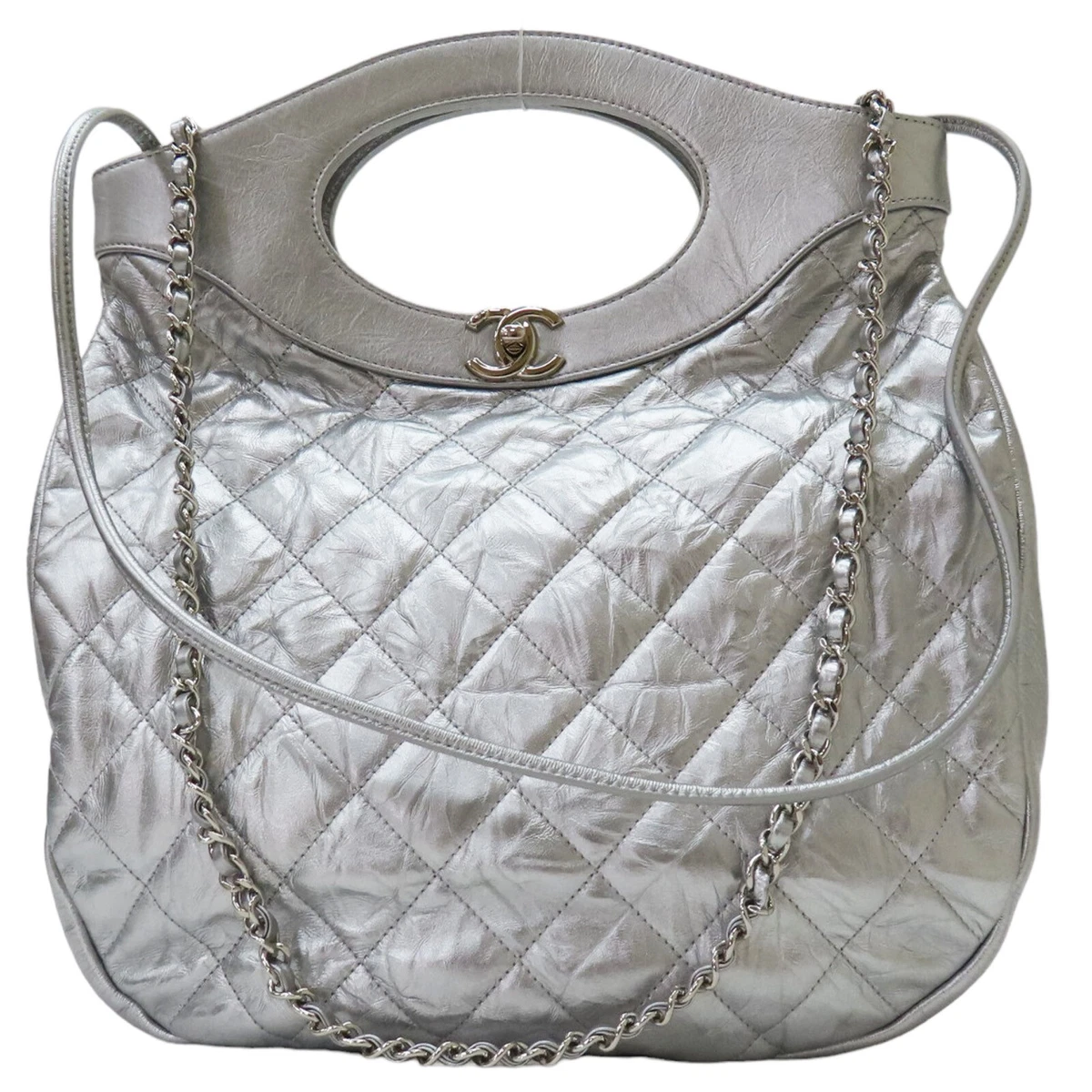 CHANEL 31 Shopping Bag Quilted Crumpled Calfskin Leather Silver