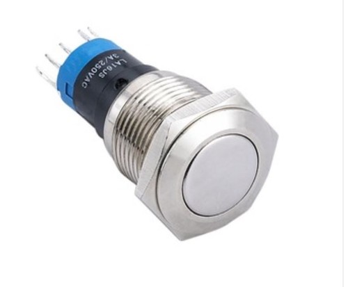 SeKi Edelstahl Druckschalter 16mm - Rastend Mit Blauer LED | IP65 Vandalismus-sicher