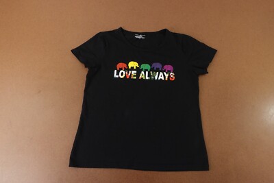 Bobbie Brooks Women's Medium Black Love Always Rainbow Elephant Graphic Tee