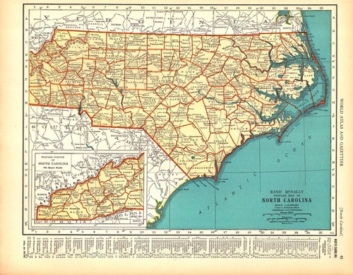 "NORTH CAROLINA-NORTH DAKOTA" Antique original map 1936