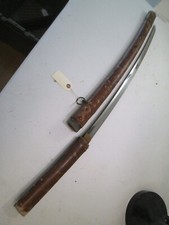 JAPANESE SAMURAI KATANA SWORD LEATHER COVERED MOUNTS SIGNED TOSHIKUNE 1820 #B10