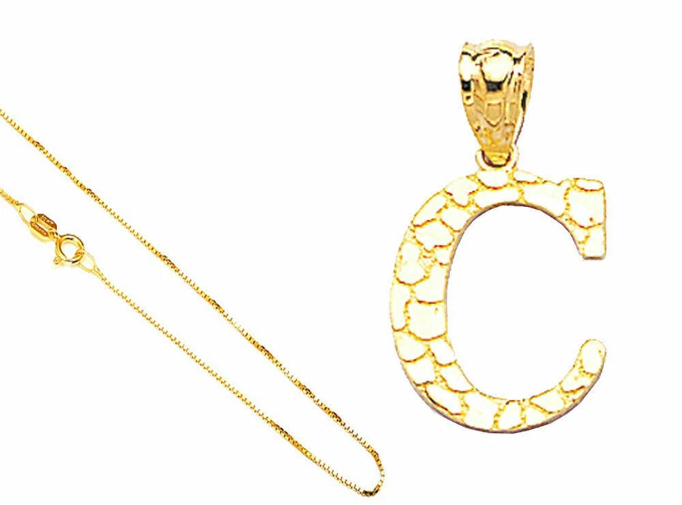 10k Solid Gold Fantastic Alphabet Letter A to Z Charm Pendant 18" Gold Box Chain