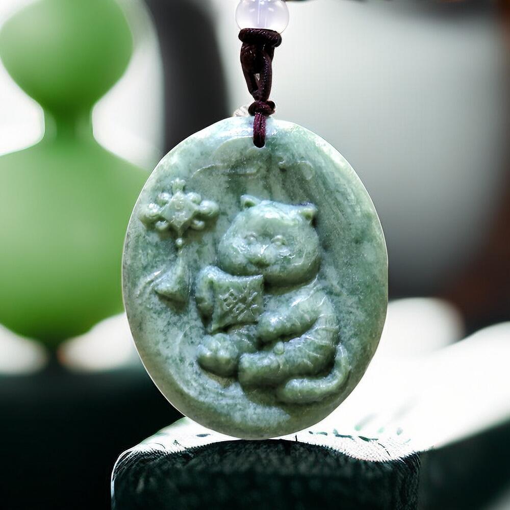 Natural Real Jade Cat Pendant Necklace Fashion Charm Jewelry Stone Amulet