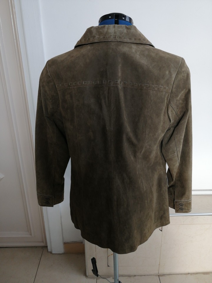 Women Real Suede Leather Blazer Jacket Ladies Cloverleaf Lapel Coat