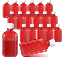 Amber Graduated Oval Liquid Medicine Bottle, Plastic w/ CR Caps, Multiple Sizes