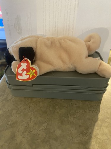 Rare original Ty Beanie Baby Pugsly 1996 style 4106 pvc pellets with tag errors - Picture 2 of 8