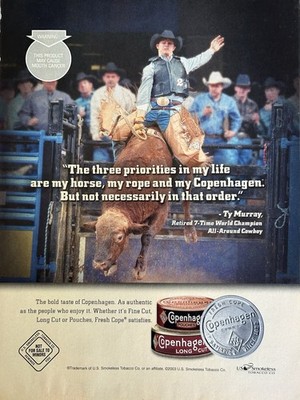 2003 Copenhagen Cowboy Bull Riding snuff tobacco original Ad A247