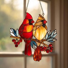 Red Cardinal Acrylic Suncatcher, Window Hanging, Memorial Gift For Bird decor