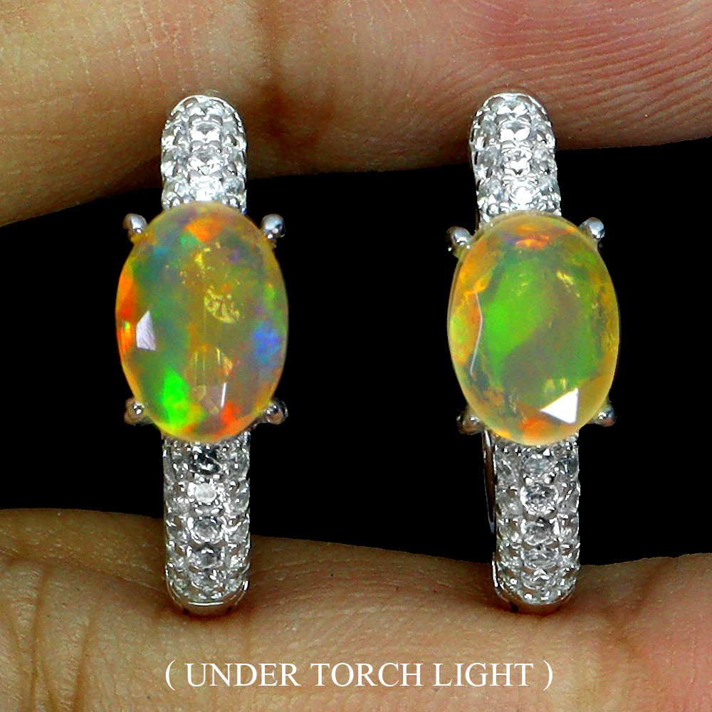 925 Sterling Silver Earrings Oval Fire Opal 7x5mm Natural Gemstone Jewelry