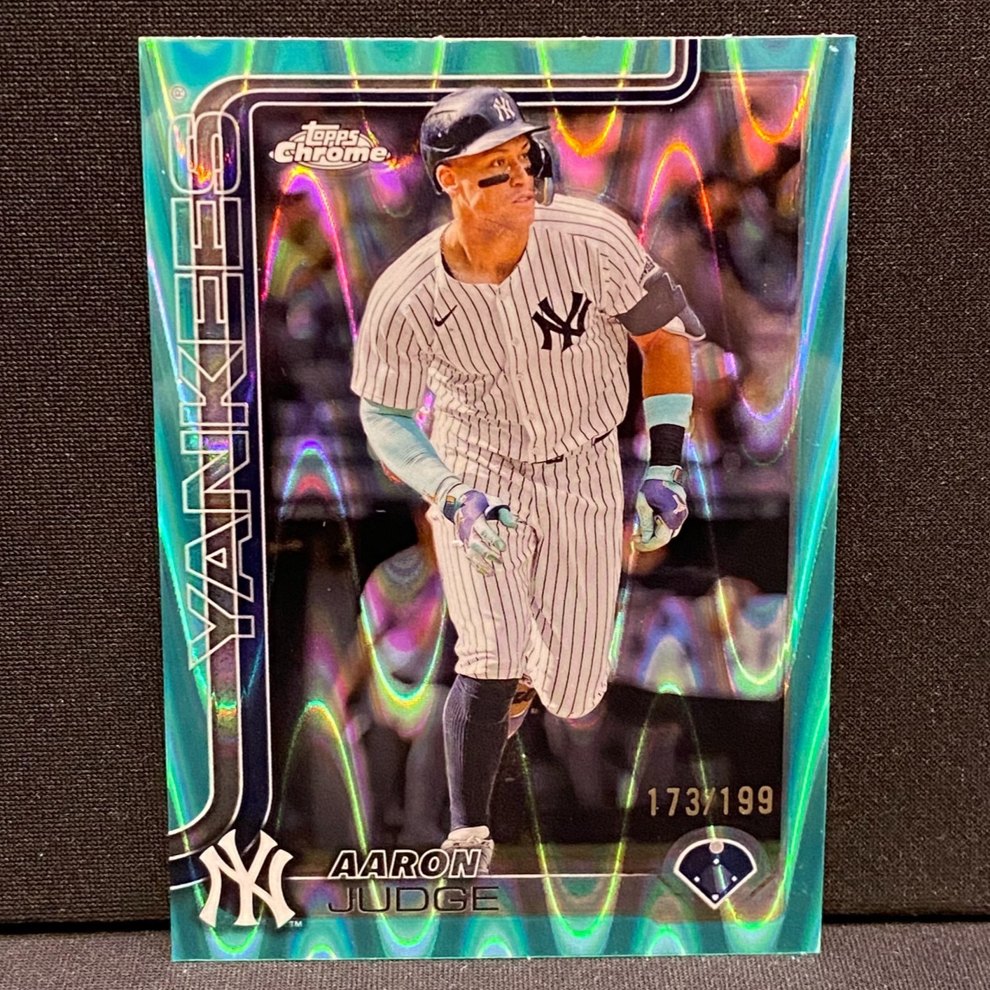 Aaron Judge 2025 Topps Chrome Aqua RayWave Refractor 173/199 #99 Yankees