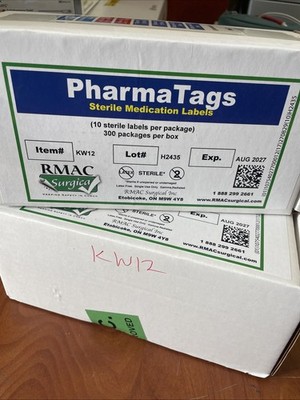 RMAC Surgical KW12 Pharma Tags Labels, Exp 2027/08, Lot Of 2