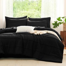 Comforter Set 7 Pieces Soft Pinch Pleat Bed in a Bag Comforter Set Queen Black