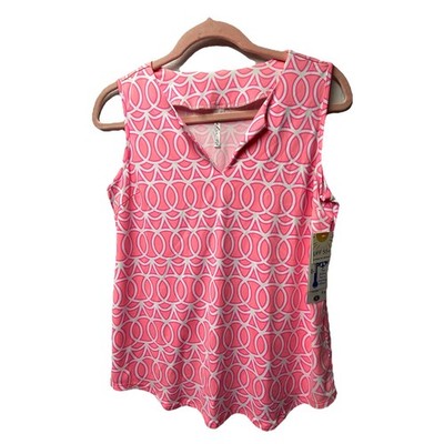 Lulu B Size S Pink and White Circle Link Print Zip Neck Sleeveless Golf Top