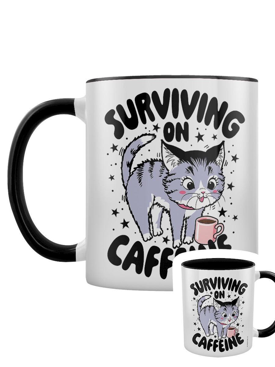 Kitsch Kitten Surviving On Caffeine Black Inner 2-Tone Mug