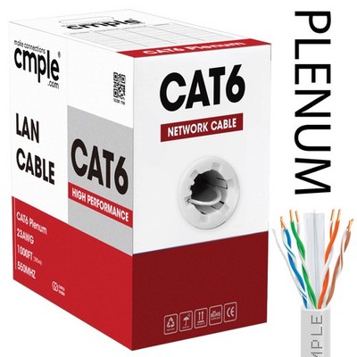 1000ft Cat6 Plenum Bulk Ethernet Network Cable CMP Solid 23AWG UTP White