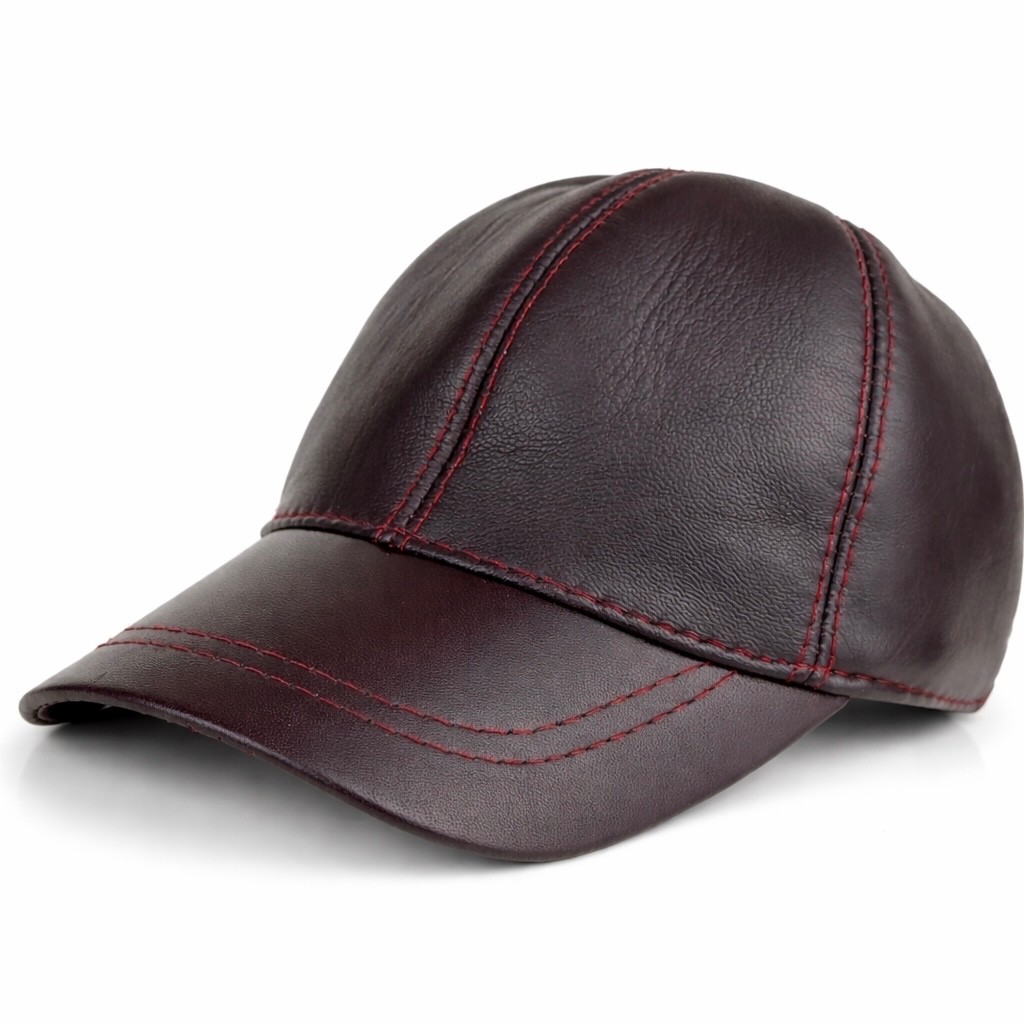 Burgundy Genuine Leather Cap Leather Baseball Cap Handmade Leather Cap Unisex Burgundy Leather Baseball Cap, Handmade Leather Hat, Woman  main image 2