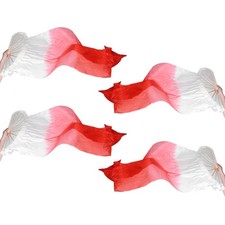 2 Pair Folding Belly Dance Silk Fan Veil 71", White Gradient Red
