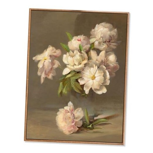 Framed Canvas Painting, 12x16in Vintage Floral Wall Art Print, Pink Peonies