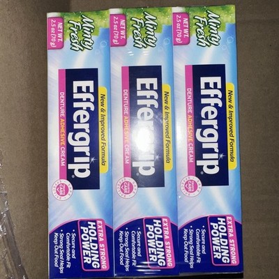 Qty 6 Effergrip Denture Adhesive Cream  2.5 oz tubes Extra Strong Holding Power