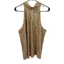 Gold Sequin Halter Top Medium Glam Disco NYE ...