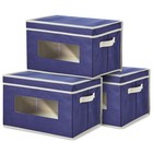 3x Navy Collapsible Foldable Cloth Fabric Cube Storage Bins Baskets for Shelves
