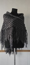 Gift Idea Crochet Charcoal Gray Fringe Triangle Shoulder Shawl Wrap Design 36x73