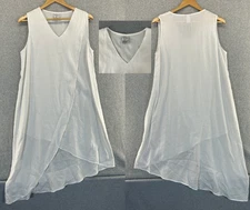 Match Point Linen Tunic Dress Asymmetric Slit Sleeveless Lagenlook Sz Large NWT