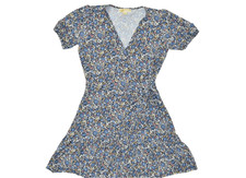 MICHAEL Michael Kors S Blue Floral Faux Wrap Mini Dress Stretch Short Sleeve