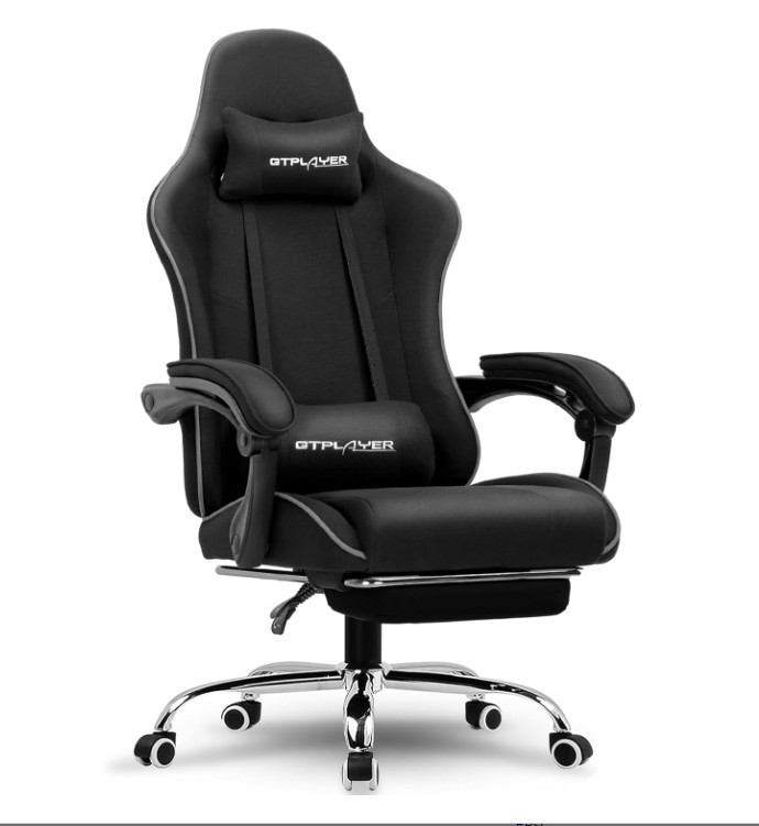 GTPLAYER Gaming Chair w/ Footrest, Lumbar Support, Height Adjust & 360° Swivel