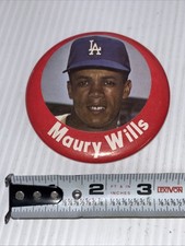 Vintage 1960's Maury Wills Los Angeles Dodgers Baseball Pin Button 3 1/2 In RARE