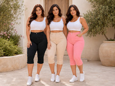 CURVY PUSH UP Damen Capri Hosen High Waist St...