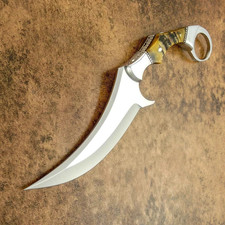 Cuchillo Karambit de Acero D2 Hecho a Mano - Mango de Hueso | Espiga Completa - Exterior o Regalo