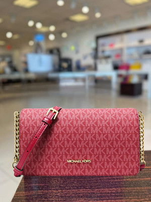 Michael Kors Jet Set Medium MK Logo Chain Full Flap Crossbody Bag Dark Raspberry