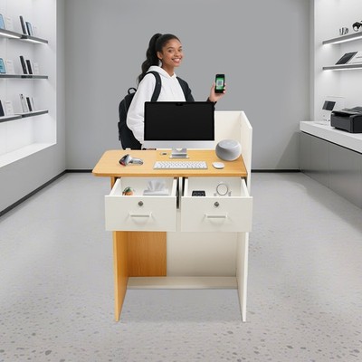 Max 200kg Reception Desk W/LED Light Front Desk Reception Counter W/2 Drawers