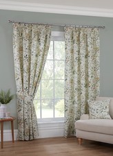 Sundour Cleo Floral Ready Made Lined 3" Pencil Pleat Curtains Pair Willow