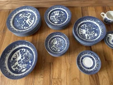 Collectible Churchill Blue Willow Dishware 53 Pieces