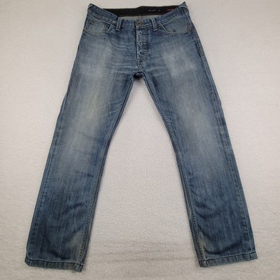 Teddy Smith Jeans Mens 32x29 Regular Fit Button Fly Blue Distressed Denim Pants