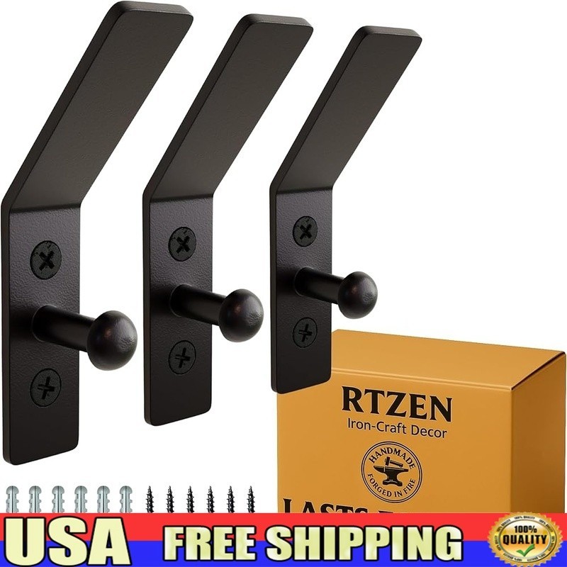 Wrought Iron Wall Hooks Heavy Duty Coat Rack Hanger Home Office 3 Pack New