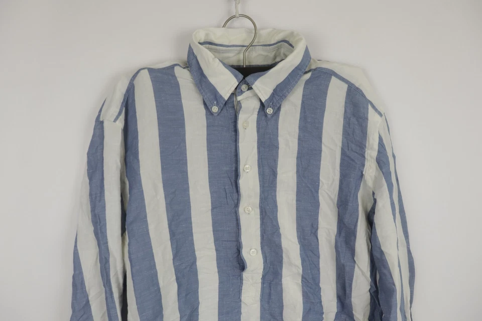 Suit Supply Blue & White Striped Linen Blend Collared Dress Shirt Size 30 / 40 - Image 2 of 4