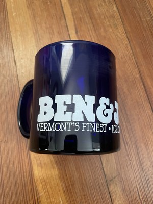 Vintage Ben & Jerry s Ice Cream cup Cobalt Blue Glass Coffee Tea Mug Printed